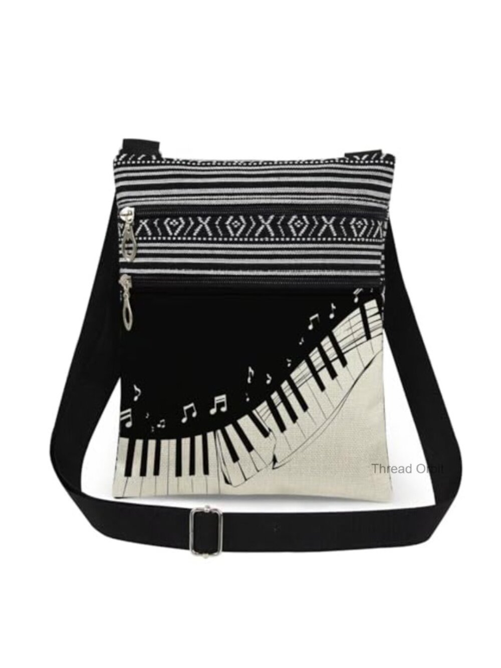 Piano Keys Polyester Crossbody Bag Adjustable Strap Double Zipper